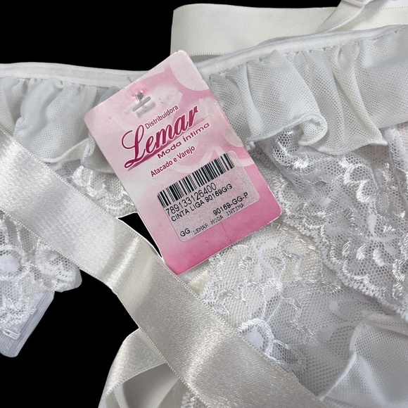 Lemar Moda Intima Ruffled Lace Garter Belt Bridal White Boning Back Ribbon Bow - Picture 13 of 15
